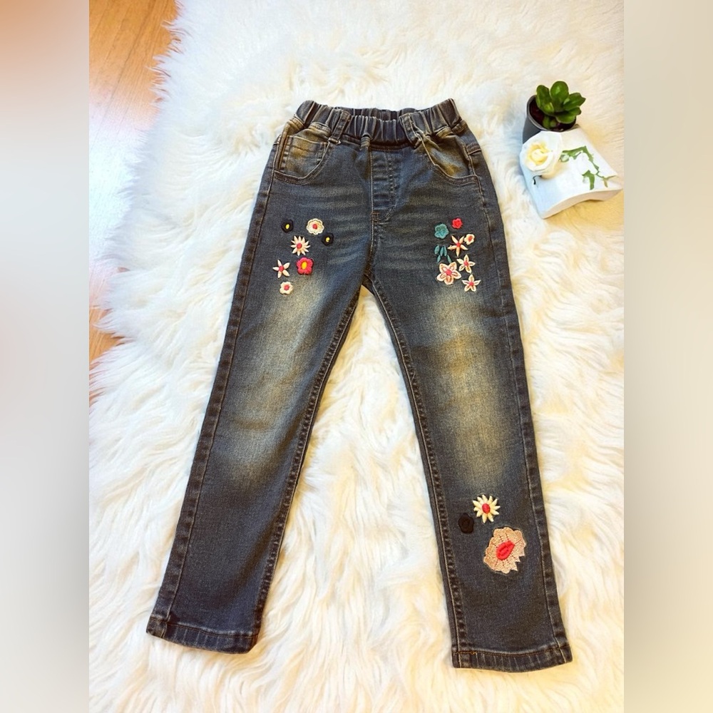 Kids' Embroidered Floral Jeans - Dark jeans